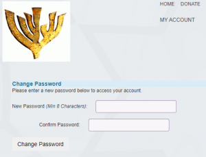"Change Password" page with boxes for a new password.